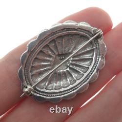 Old Pawn 925 Sterling Silver Vintage Southwestern Concho Oxidized Pin Brooch