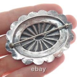 Old Pawn 925 Sterling Silver Vintage Southwestern Concho Oxidized Pin Brooch