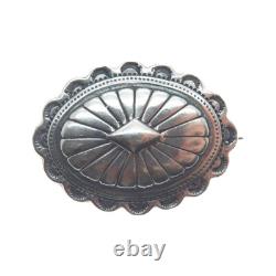 Old Pawn 925 Sterling Silver Vintage Southwestern Concho Oxidized Pin Brooch