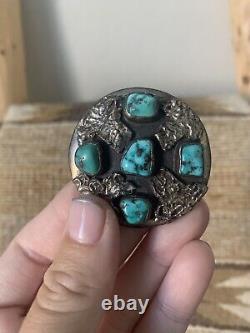 Old Pawn Cluster Turquoise Pendant Brooch Pin Sterling Turquoise Pendant