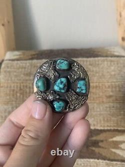 Old Pawn Cluster Turquoise Pendant Brooch Pin Sterling Turquoise Pendant