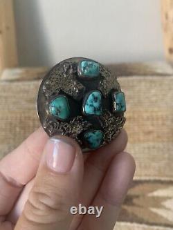 Old Pawn Cluster Turquoise Pendant Brooch Pin Sterling Turquoise Pendant