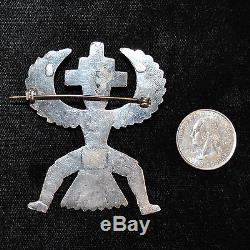 Old Pawn/Estate Turquoise & Sterling Silver Knifewing Pin by Horace Iule