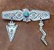 Old Pawn Fred Harvey Era 925 Thunderbird Turquoise With Charms Stamped Brooch Pin