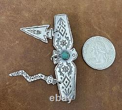 Old Pawn Fred Harvey Era 925 Thunderbird Turquoise With Charms Stamped Brooch Pin