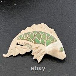 Old Pawn Green Gaspeite Fish Pin Pendant Navajo Sterling Silver 12130