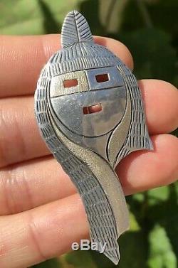 Old Pawn Hopi Navajo Sterling Silver Kachina Mudhead Pin Brooch 2 7/8