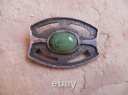 Old Pawn Jade & Sandcast Sterling Silver Pin Brooch