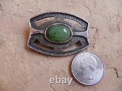 Old Pawn Jade & Sandcast Sterling Silver Pin Brooch