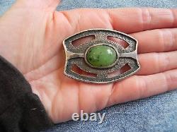 Old Pawn Jade & Sandcast Sterling Silver Pin Brooch
