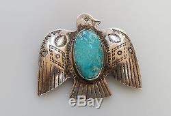Old Pawn Mid Century Sterling Silver Thunderbird Pin Fred Harvey era