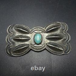 Old Pawn NAVAJO Hand-Stamped Sterling Silver TURQUOISE PIN/BROOCH Repousse