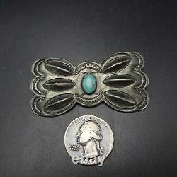 Old Pawn NAVAJO Hand-Stamped Sterling Silver TURQUOISE PIN/BROOCH Repousse