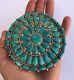 Old Pawn Native American Sterling Silver Turquoise Cluster Pin Brooch 4 1/8 Tso