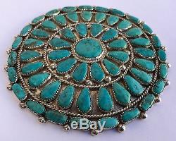 Old Pawn Native American Sterling Silver Turquoise Cluster Pin Brooch 4 1/8 TSO