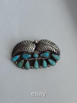 Old Pawn Native American Sterling Turquoise Brooch Pin