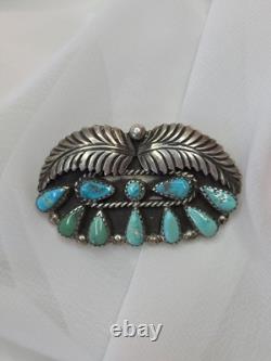 Old Pawn Native American Sterling Turquoise Brooch Pin