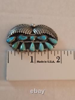 Old Pawn Native American Sterling Turquoise Brooch Pin