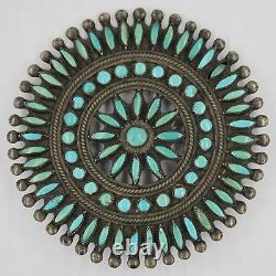 Old Pawn Native American Zuni Handmade Sterling Petit Point Turquoise Pin/Brooch