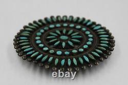 Old Pawn Native American Zuni Handmade Sterling Petit Point Turquoise Pin/Brooch