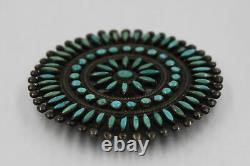 Old Pawn Native American Zuni Handmade Sterling Petit Point Turquoise Pin/Brooch