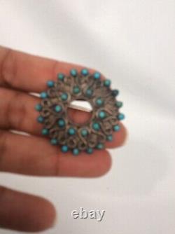 Old Pawn Native American Zuni sterling silver turquoise petit point pin brooch