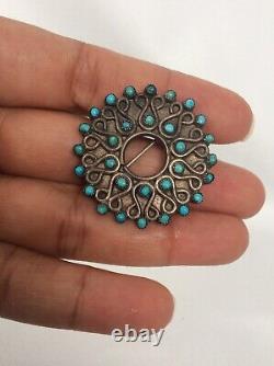 Old Pawn Native American Zuni sterling silver turquoise petit point pin brooch