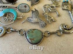 Old Pawn Native Sterling Turquoise Necklace Yazzie Owl Bear Pin Ring Cuff Lot