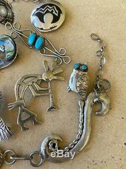 Old Pawn Native Sterling Turquoise Necklace Yazzie Owl Bear Pin Ring Cuff Lot