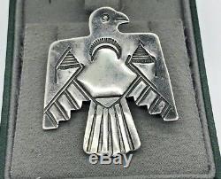 Old Pawn Navajo Coin Silver IH Indian Handmade Thunderbird Pin Brooch (YT)