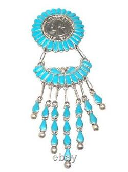 Old Pawn Navajo Handmade Turquoise Coin Sterling Silver Pendant/Pin