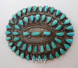 Old Pawn Navajo Indian Large Silver And Petit Point Turquoise Pin Brooch