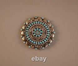 Old Pawn Navajo Indian Silver Piin / Pendant Turquoise Flower Cluster 1 3/4