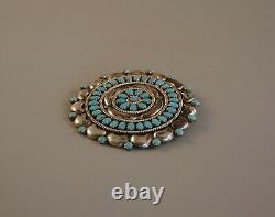 Old Pawn Navajo Indian Silver Piin / Pendant Turquoise Flower Cluster 1 3/4