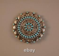 Old Pawn Navajo Indian Silver Piin / Pendant Turquoise Flower Cluster 1 3/4