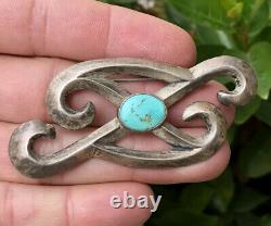 Old Pawn Navajo Native American Sterling Silver SandCast Turquoise Pin Pendant
