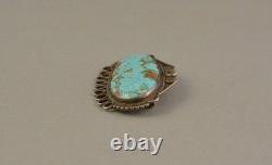 Old Pawn Navajo Pin Brooch Natural Turquoise Stone Silver Applique 2