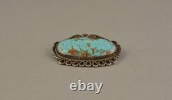 Old Pawn Navajo Pin Brooch Natural Turquoise Stone Silver Applique 2