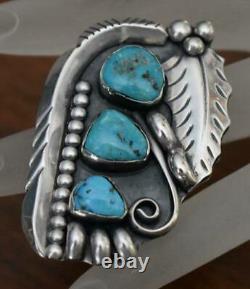 Old Pawn Navajo R. Platero Signed 3-stone Turquoise Sterling Silver Pin Brooch