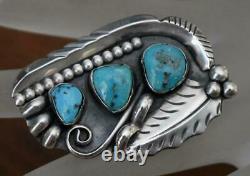 Old Pawn Navajo R. Platero Signed 3-stone Turquoise Sterling Silver Pin Brooch