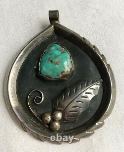 Old Pawn Navajo R. Platero Sterling Silver Turquoise Pendant Brooch Pin 24Grams