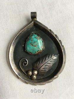 Old Pawn Navajo R. Platero Sterling Silver Turquoise Pendant Brooch Pin 24Grams