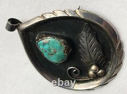 Old Pawn Navajo R. Platero Sterling Silver Turquoise Pendant Brooch Pin 24Grams