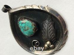 Old Pawn Navajo R. Platero Sterling Silver Turquoise Pendant Brooch Pin 24Grams