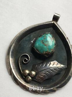 Old Pawn Navajo R. Platero Sterling Silver Turquoise Pendant Brooch Pin 24Grams