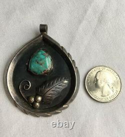 Old Pawn Navajo R. Platero Sterling Silver Turquoise Pendant Brooch Pin 24Grams