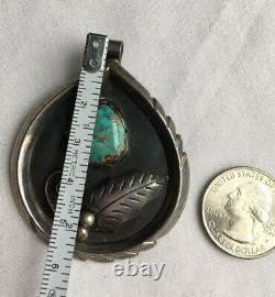 Old Pawn Navajo R. Platero Sterling Silver Turquoise Pendant Brooch Pin 24Grams