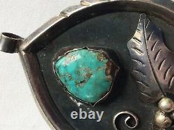 Old Pawn Navajo R. Platero Sterling Silver Turquoise Pendant Brooch Pin 24Grams