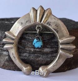 Old Pawn Navajo Sand Cast NAJA Morenci TURQUOISE & Sterling Silver Pin Pendant