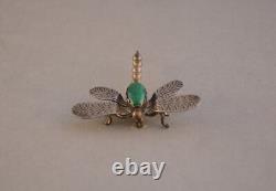 Old Pawn Navajo Silver Dragonfly Pin Brooch Malachite Handstamped Wings